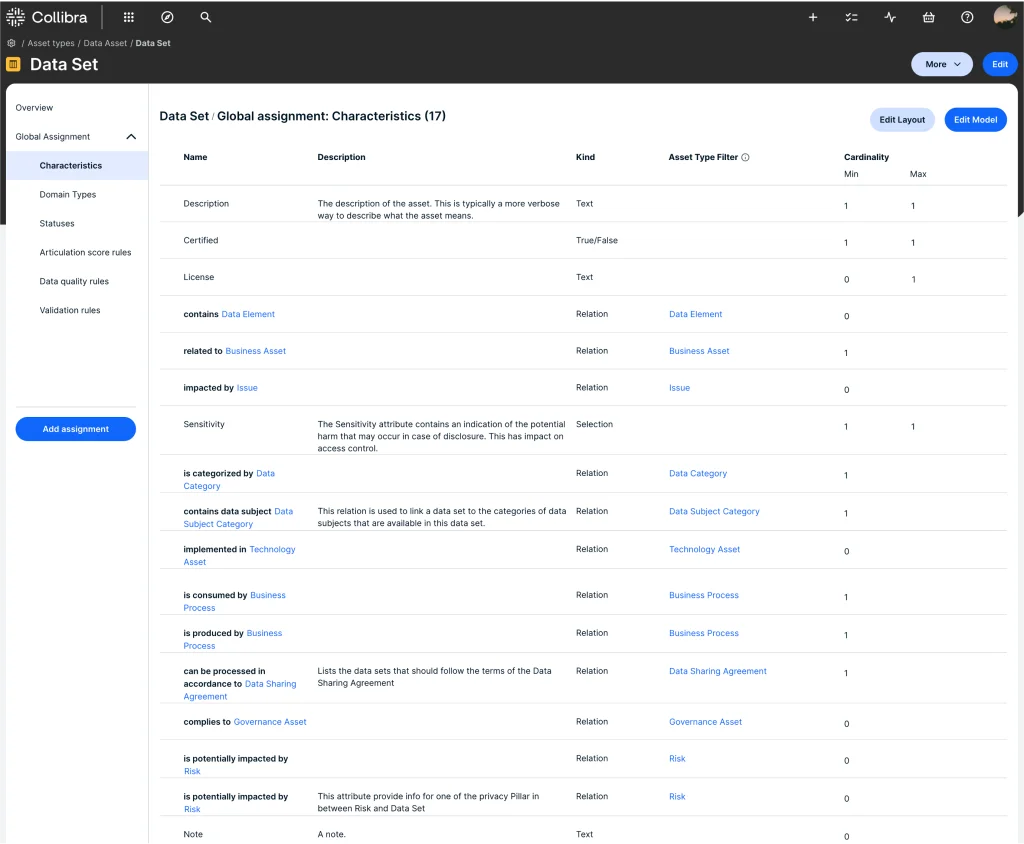 data set asset page